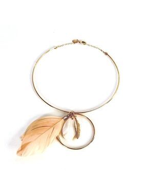 EXPRESS Pink Feather & Stone Gold Wire Collar Necklace | NWOT